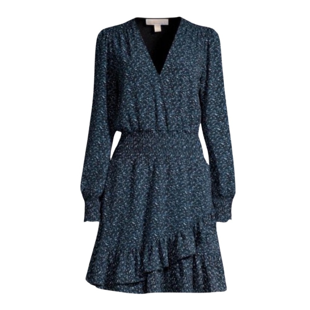 MICHAEL MICHAEL KORS SMOCKED PRINT RUFFLE DRESS - Picture 2 of 7